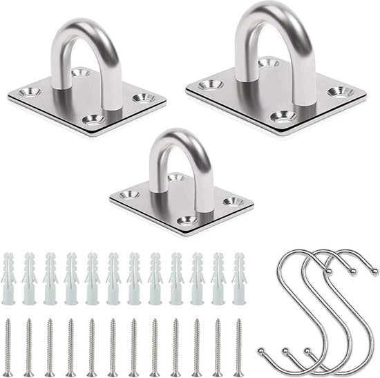 Set di 3 orecchie quadrati e ganci a S per chiusura di porta, sicurezza contro la furto - fermaglio senza stanghetta per bagno e porta interna.