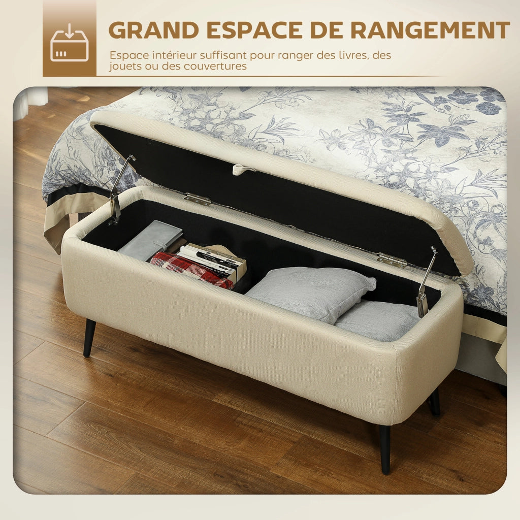 Sgabello con contenitore ¨C zephmum ¨C beige, tessuto, gambe metallo nero, 102x40x39.5 cm