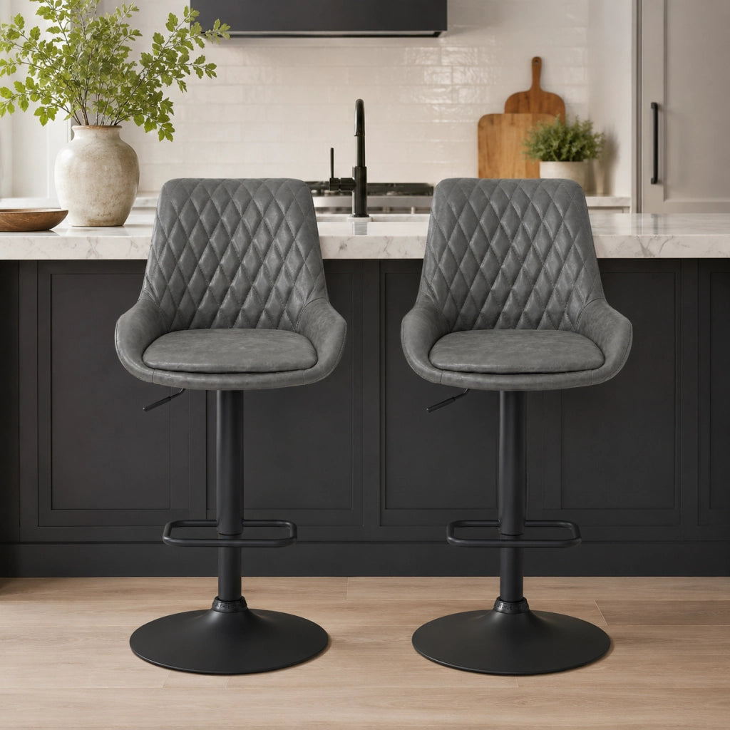 Set di 2 sgabelli da bar 51x59x97-117 cm regolabili in altezza con schienale in pelle grigio scuro