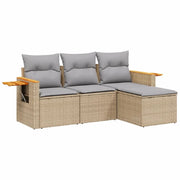 Set Divano da Giardino 4 pz | Set Salotto da Giardino con Cuscini Beige in Polyrattan