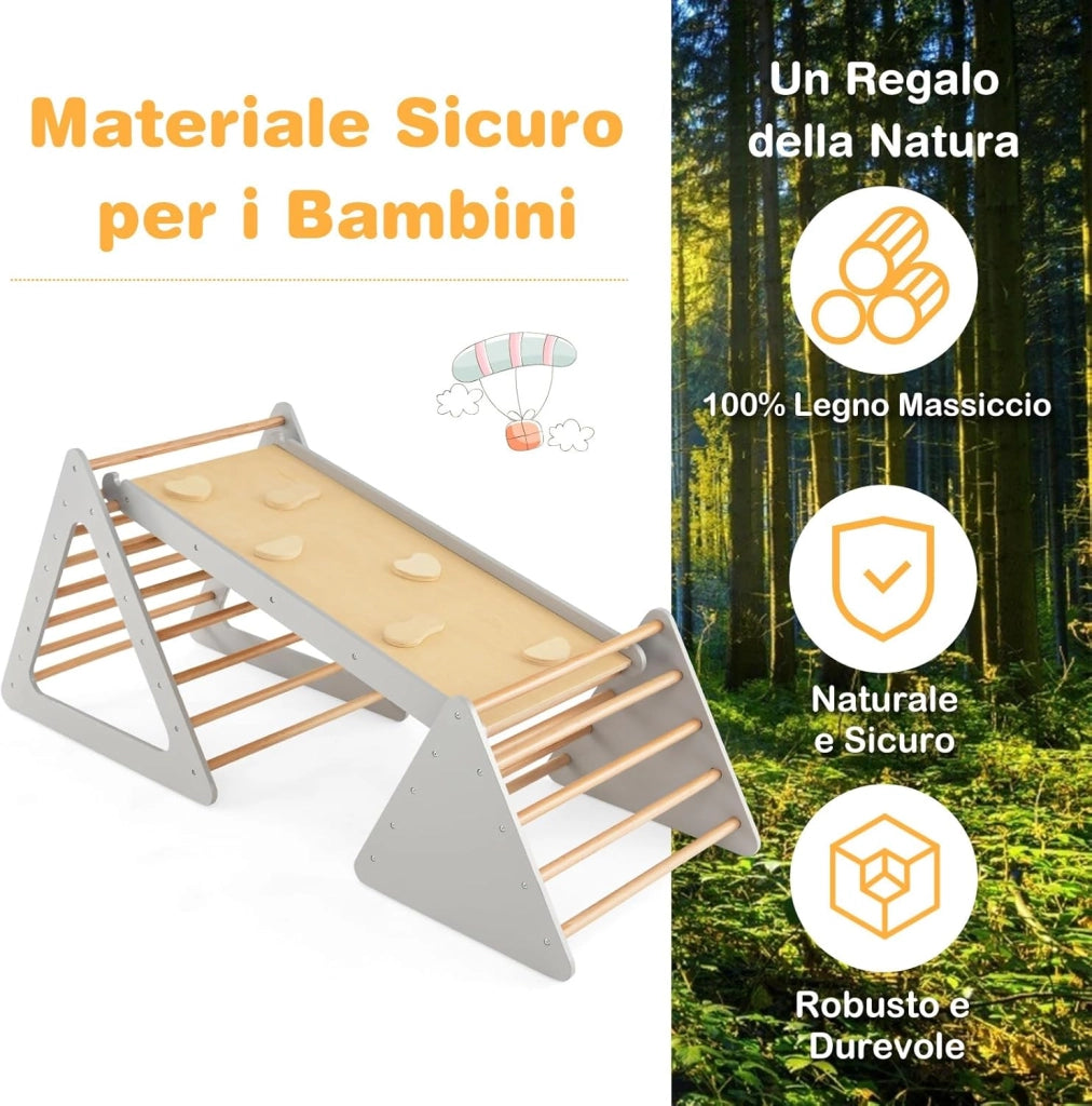 Set da Arrampicata 3 in 1 per Bambini, 3 Pezzi con 2 Scale Triangolari e 1 Rampa, Scala Giochi Arrampicata per Bambini 3+ Anni (Grigio)