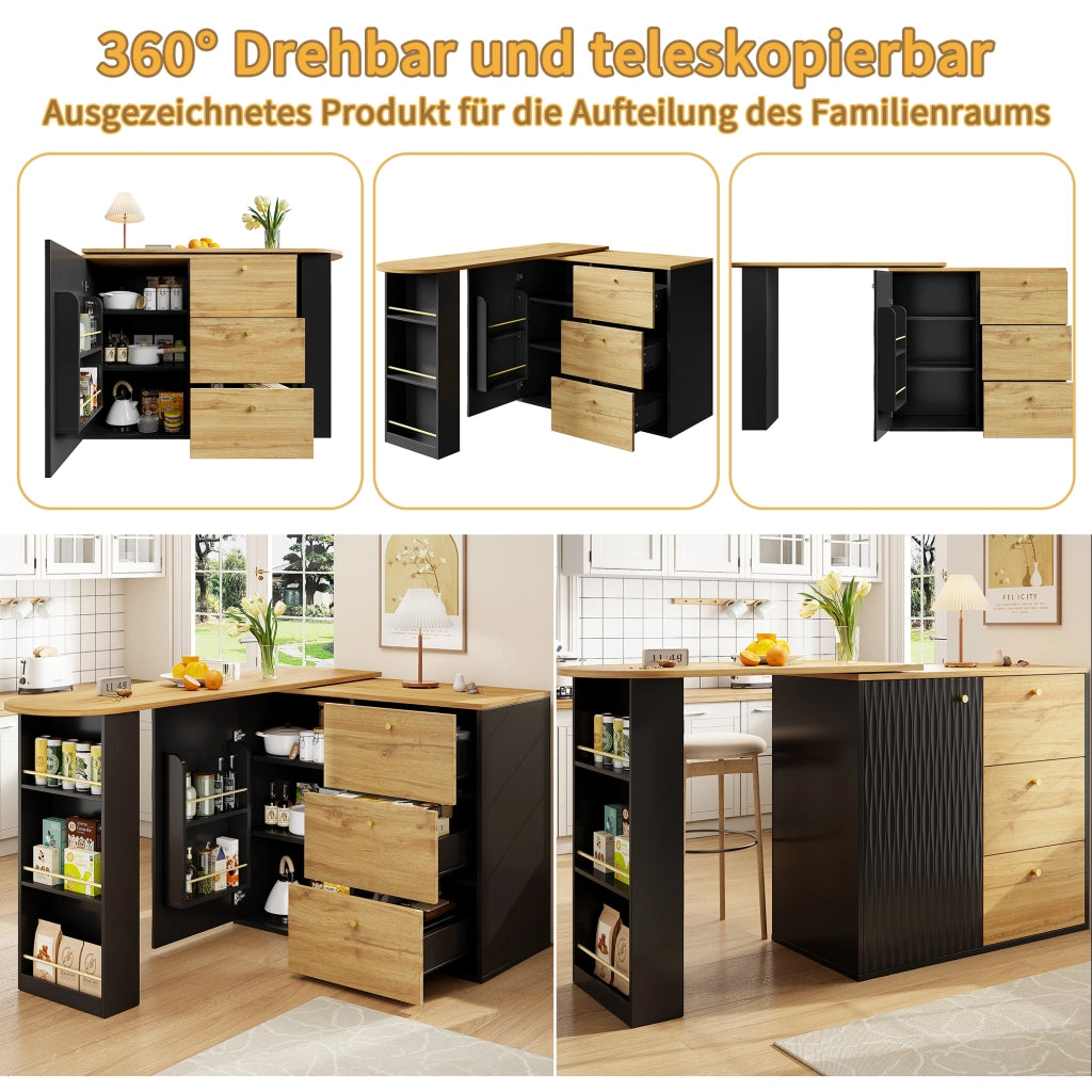 TAVOLO BAR 360° Girevole e Allungabile 138-204x39x104 cm Nero MDF