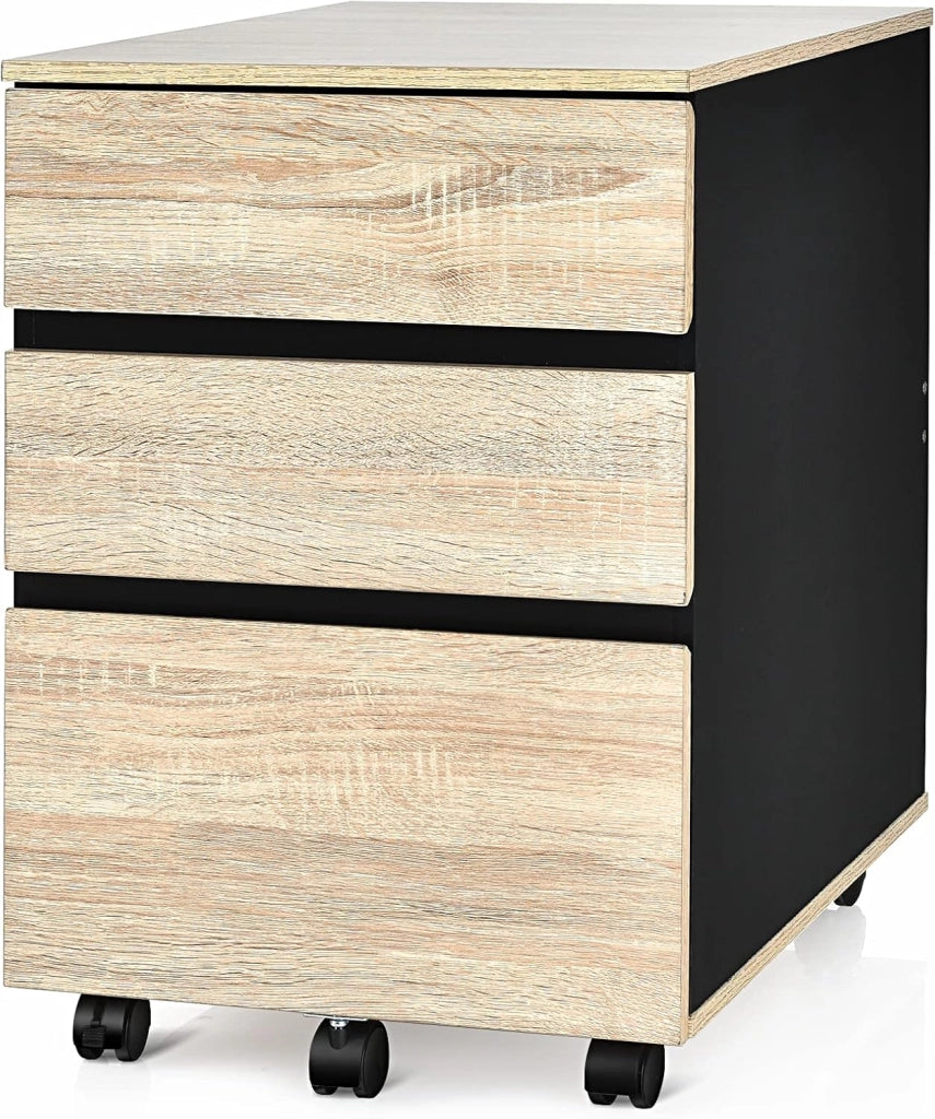 Cassettiera arrotolabile su ruote, armadietto a 3 cassetti, armadietto da ufficio, con freni, armadietto da ufficio, con design anti-ribaltamento, colore: naturale