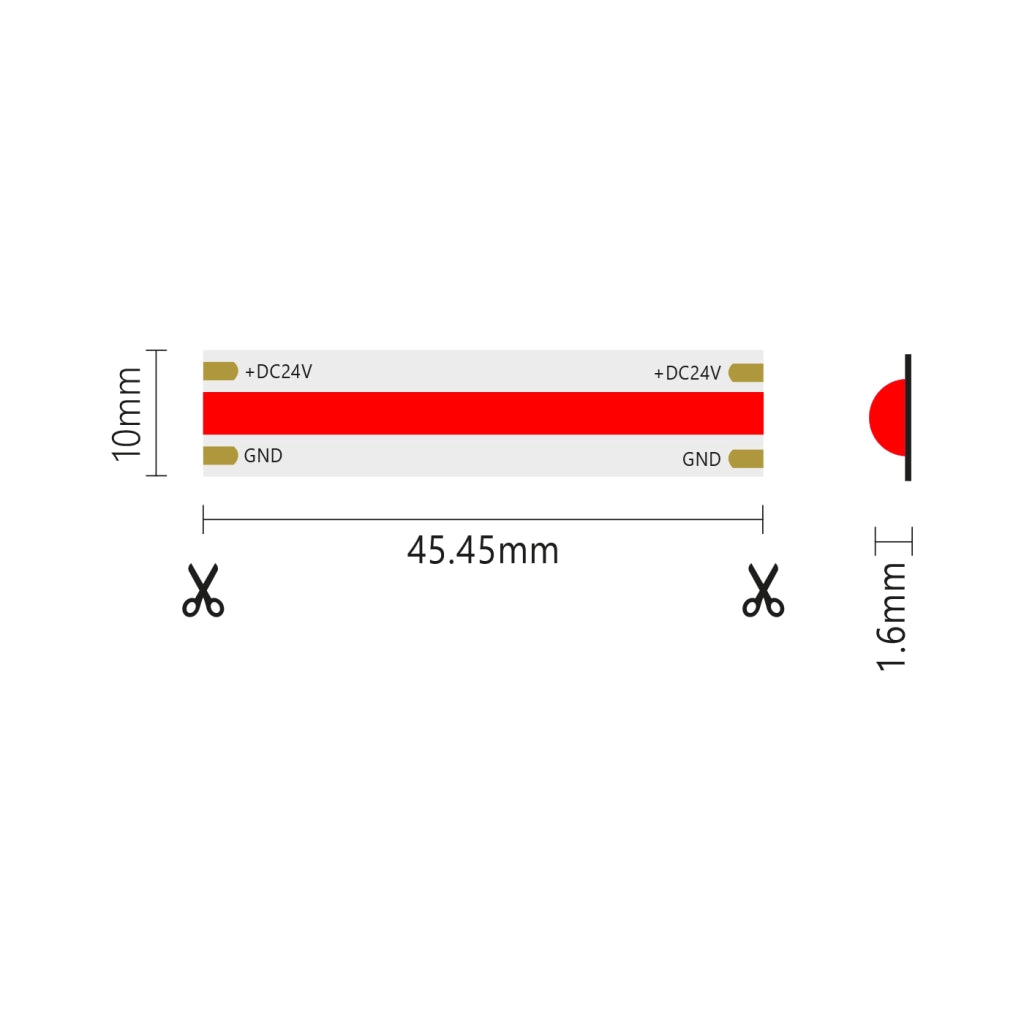 Striscia led COB monocolore da 15W/MT 24V - Bobina da 5m - Rosso