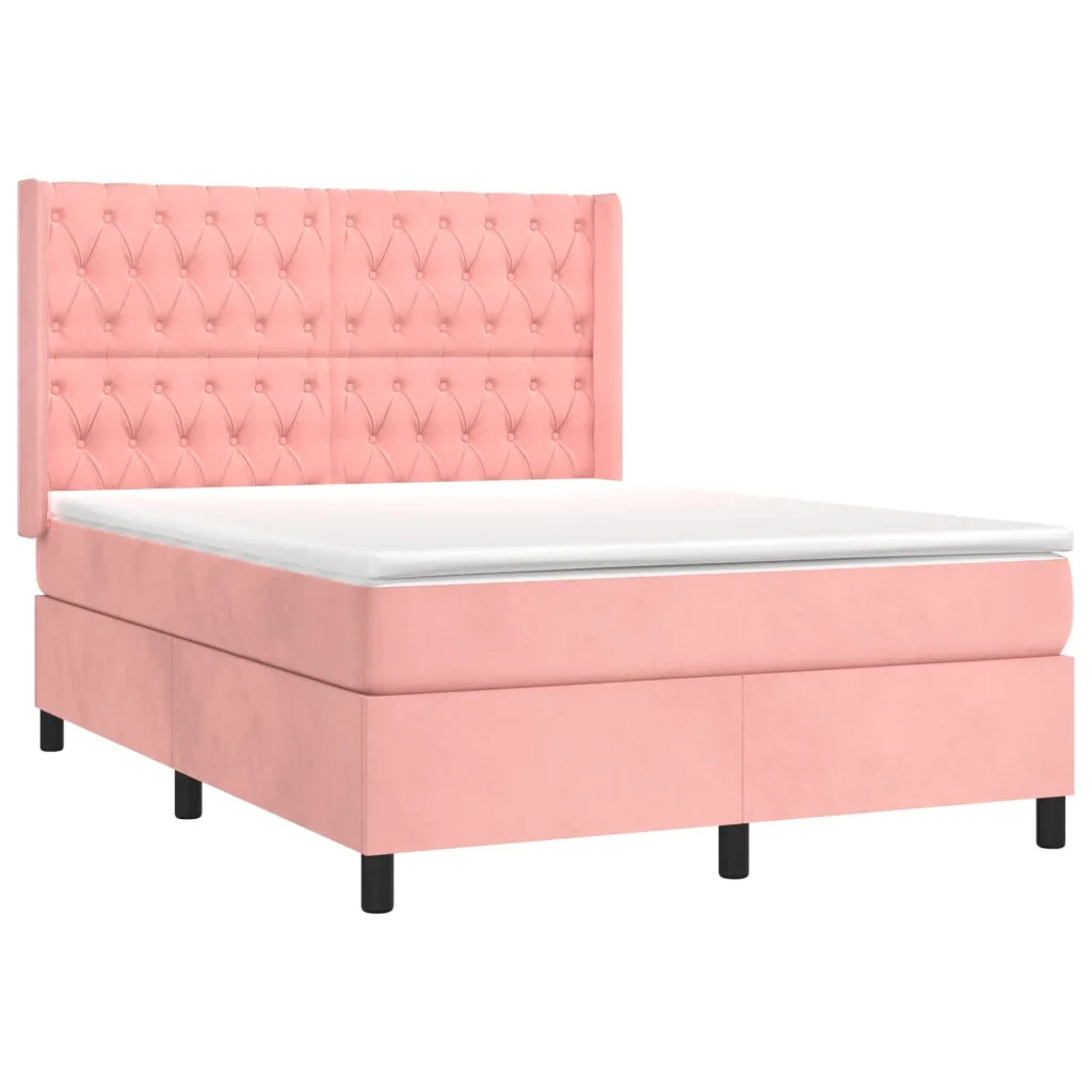 Letto a Molle con Materasso e LED Rosa 140x200 cm in Velluto 3139750