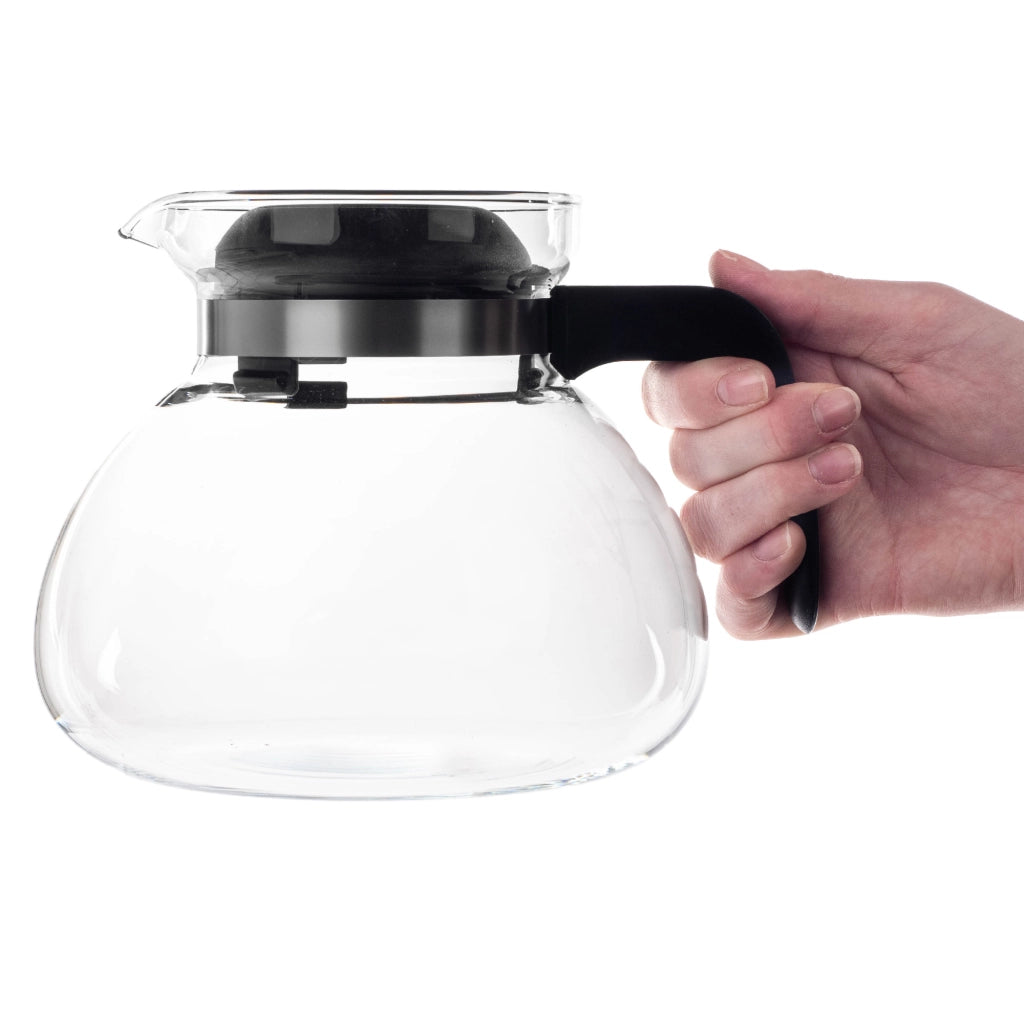KADAX Brocca in vetro per tè e caffè da 1,7 l, resistente al calore, con coperchio, colore nero.