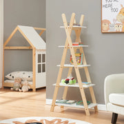 Scaffale a Scala per Cameretta Vanlilu Libreria Bassa per Bambini 145x65x32 cm Naturale / Bianco [en.casa]