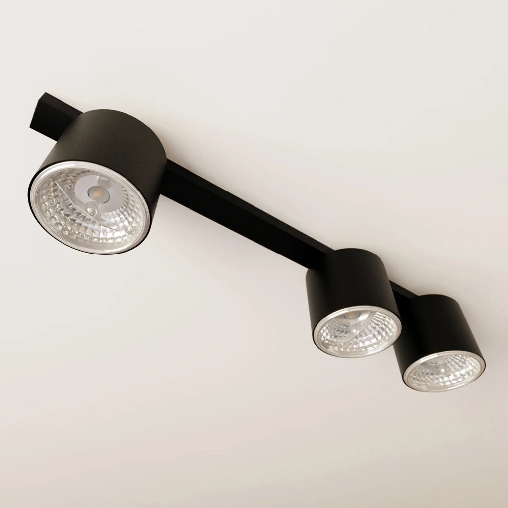 Plafoniera Moderna 3 Luci Faretti Ptah In Acciaio Nero