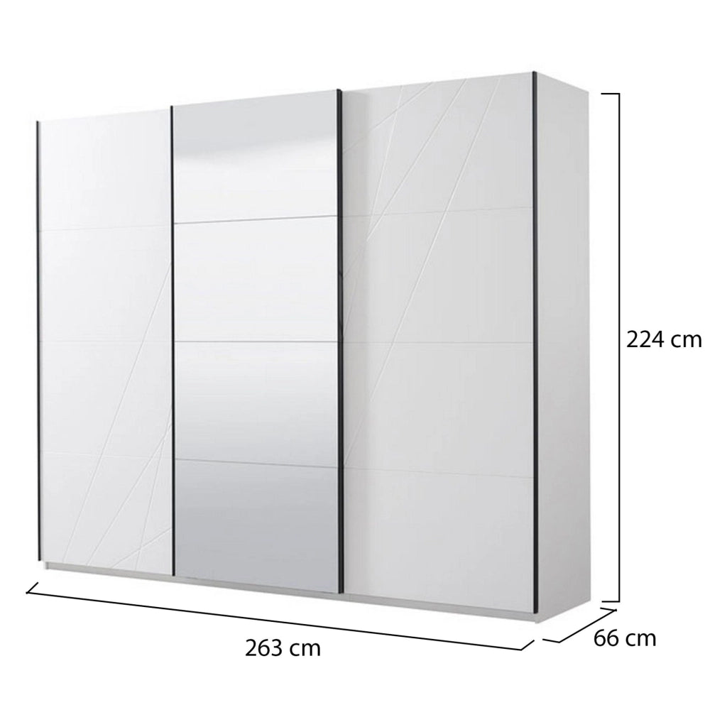 Armadio Camera da Letto Rutino, Guardaroba Grande Appendiabiti, 262.5x224h cm Bianco Opaco