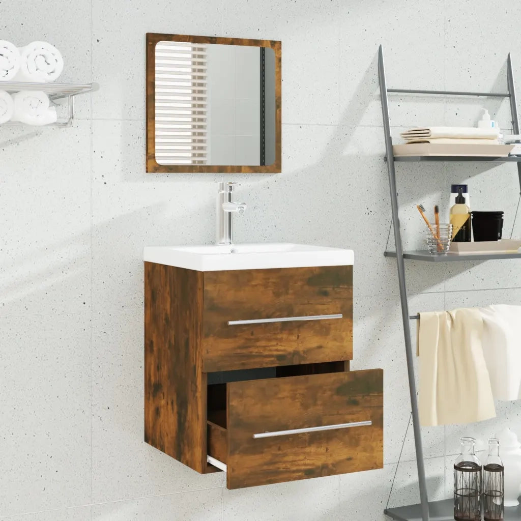 Mobile Bagno con Lavabo | Armadio Lavabo Integrato Rovere Fumo Legno Multistrato