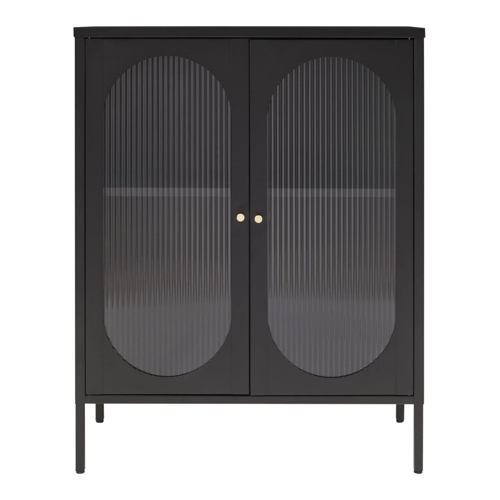 Credenza cassettiera mobile contenitore per soggiorno ingresso camera da letto acciaio e vetro 102 x 80 x 40 cm nero 03_0009027