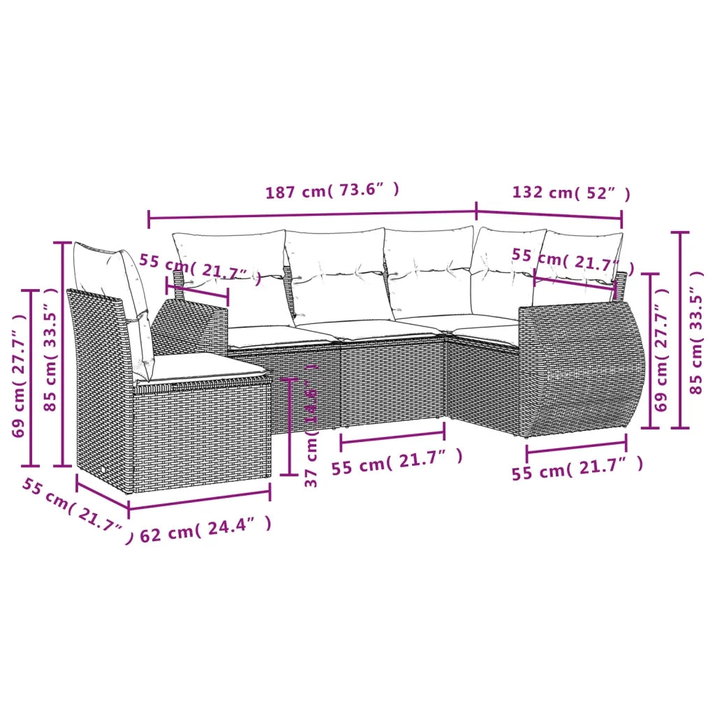 Set Divani da Giardino 5 pz con Cuscini in Polyrattan Nero 3221365