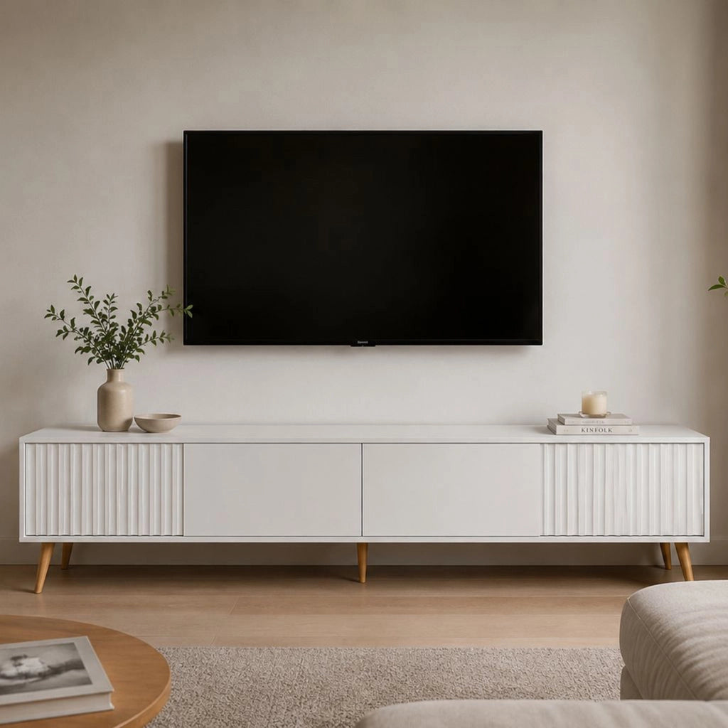 Lilelora, Mobile Porta tv un Ripiano, 180x40x48h cm Bianco