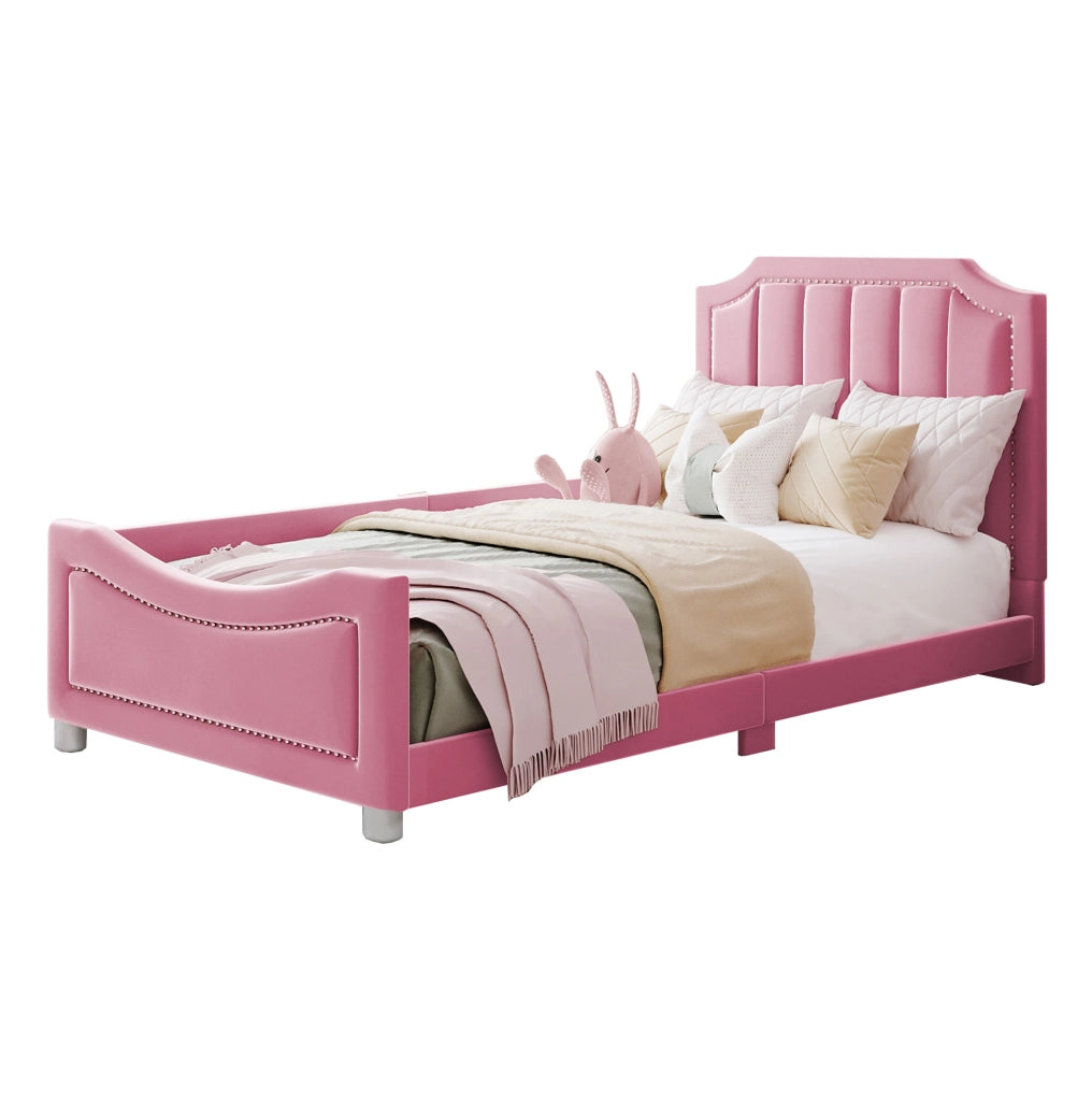 Letto imbottito per bambini 90x200 cm rosa con doghe