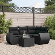 Set Divani da Giardino 5 pz con Cuscini in Polyrattan Nero