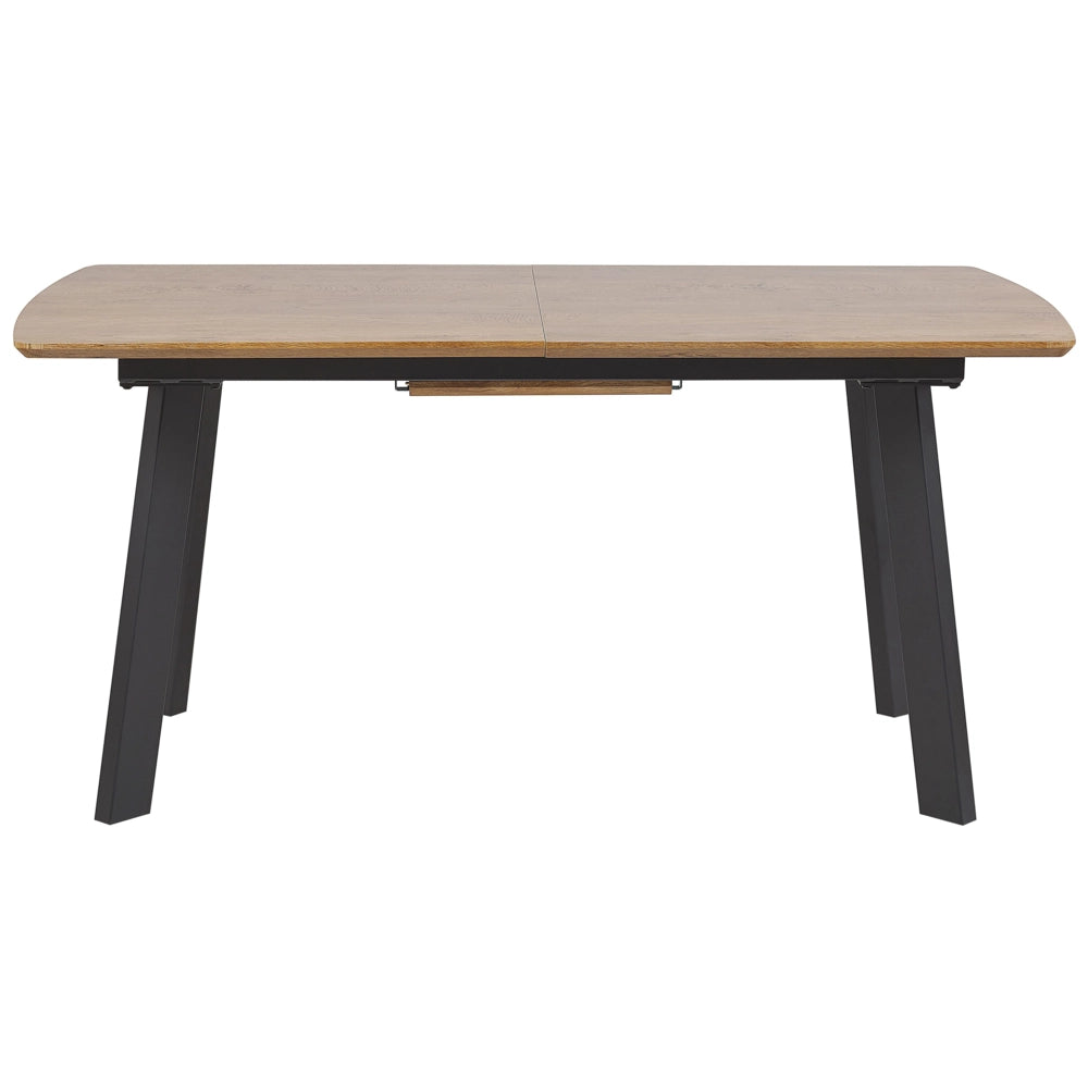 Tavolo da Pranzo Allungabile Piano in Legno Scuro e Gambe in Metallo Nero 160/200 cm