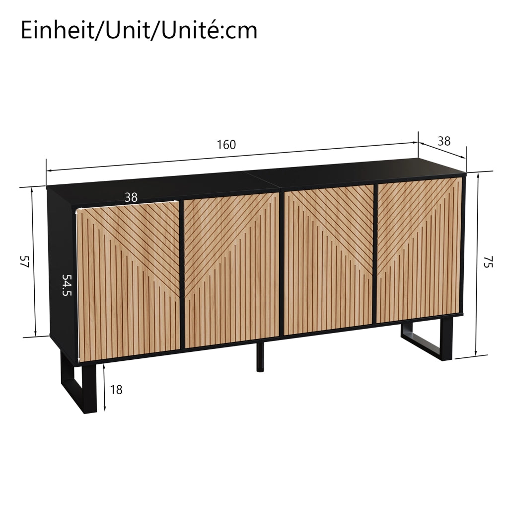 Credenza moderna 160 cm nera e effetto legno con ante 3D