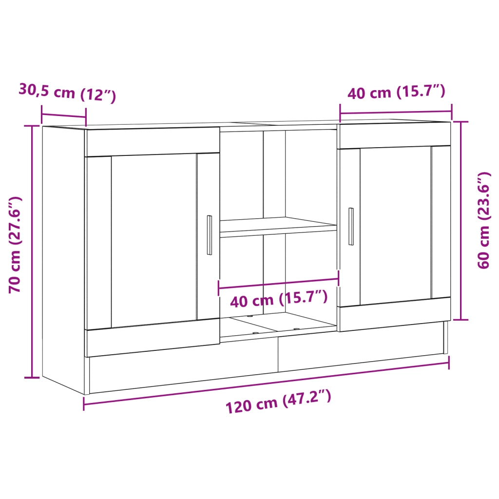 Credenza Nera in Rovere 120x30,5x70 cm in Legno Ingegnerizzato