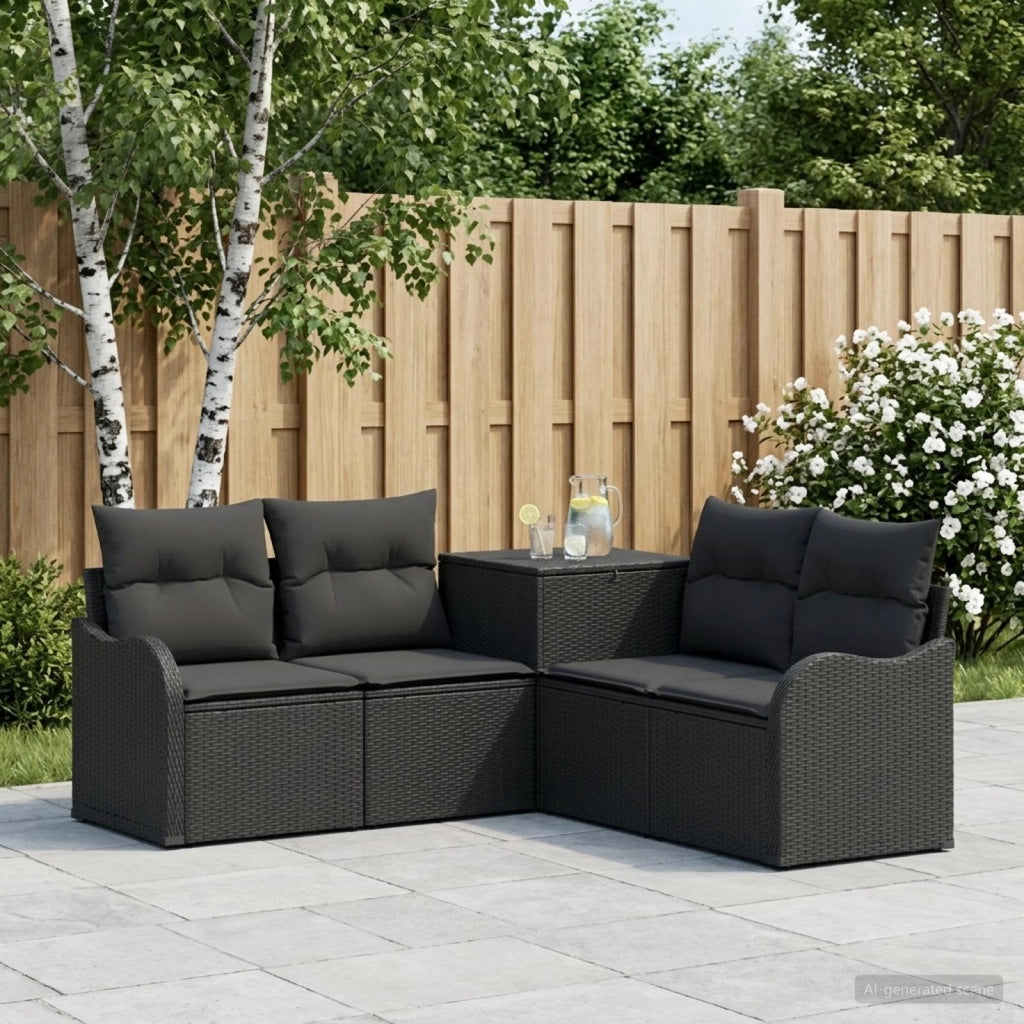 Set di divani 5 pz Nero Rattan sintetico e Acciaio 3447751
