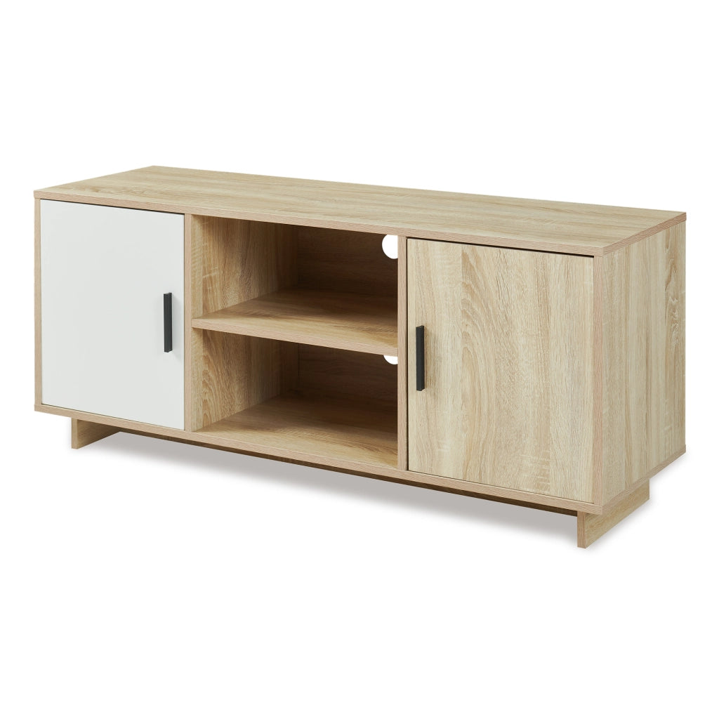 Mobile Porta TV Kenta a 2 Ante e Scomparti Aperti 120x39x52 cm Effetto Rovere Sonoma/Bianco [en.casa]