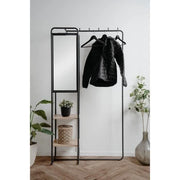 Mobile ingresso - LUTON - Struttura in metallo - Nero / Rovere artigianale - 100 x 185 x 37 cm - 2 ripiani - 1 specchio