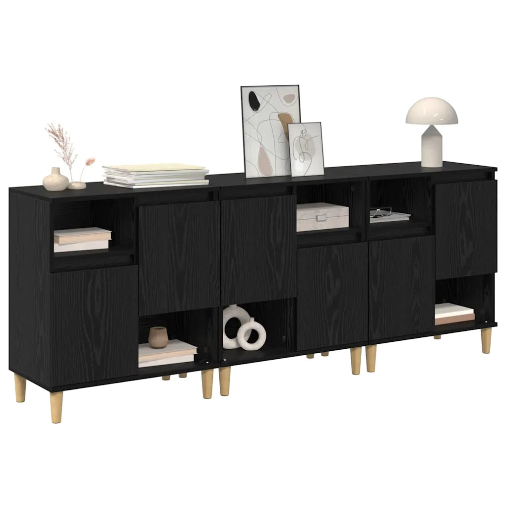 Sideboards 3 pcs Rovere Nero 60 x 35 x 70 cm Legno multistrato