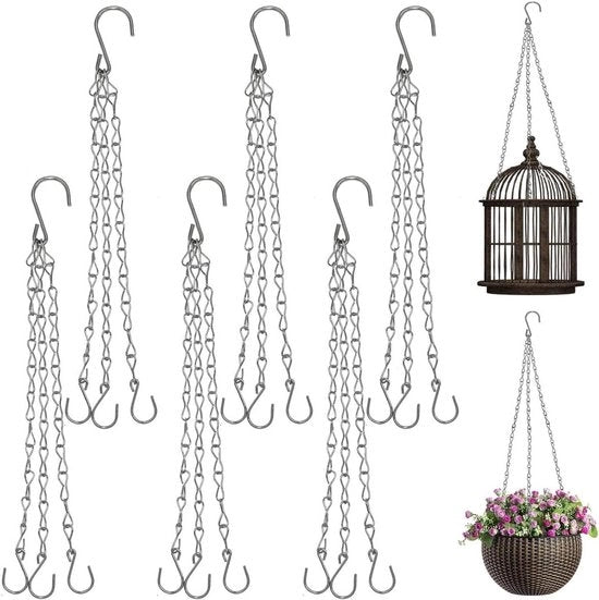 Kit di sostegno per vasi 6 pezzi catena per vasi di fiori ganci per vasi di fiori catena per piante con ganci a S per vasi di fiori appesi gabbie per uccelli