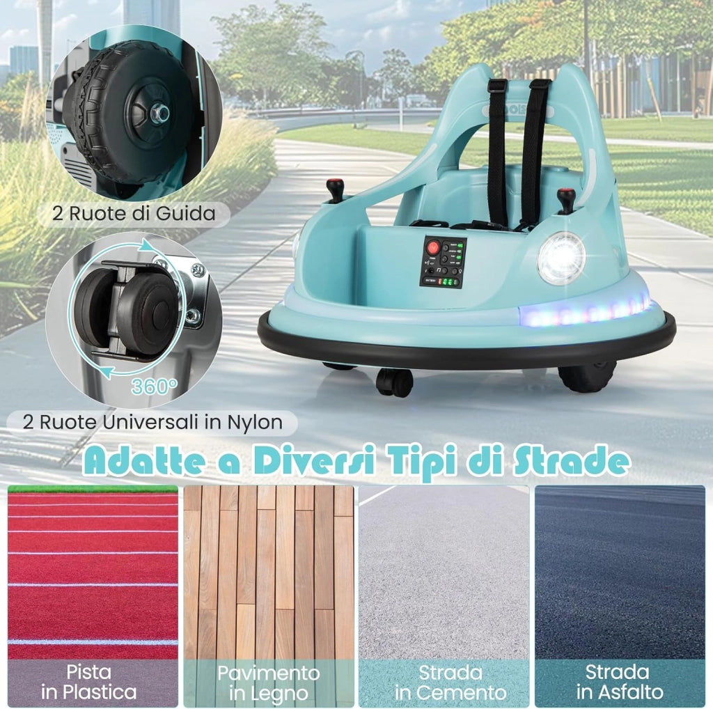 Autoscontro Elettrico per Bambini, 12V Macchina Cavalcabile Rotazione a 360° con Telecomando, 5 Effetti Luce, Musica e Cintura di Sicurezza, Macchina Cavalcabile per Bambini 3+ Anni (Blu)