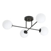 Plafoniera Moderna Morrigan 4 Luci In Acciao Nero E Sfere In Vetro Bianco