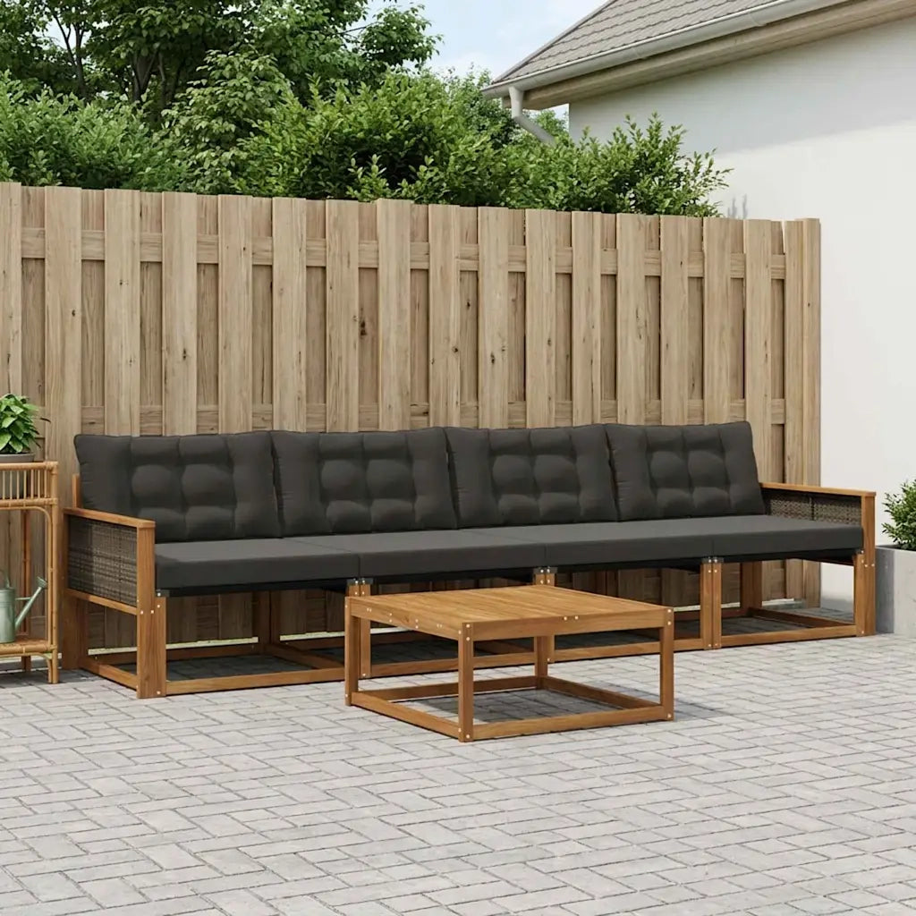 Set di divani da esterno con cuscino 5 pcs Naturale e Nero 3381228