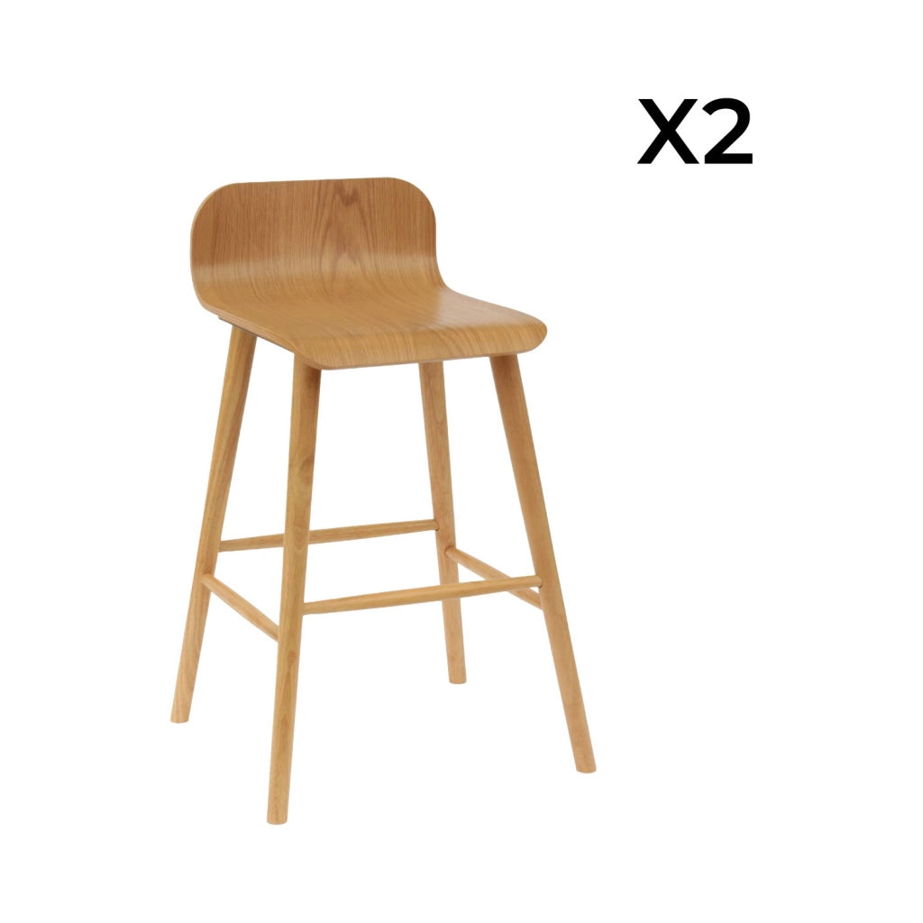 Set 2 sgabelli da bar scandinavo in legno di hevea 67,5 cm, marrone