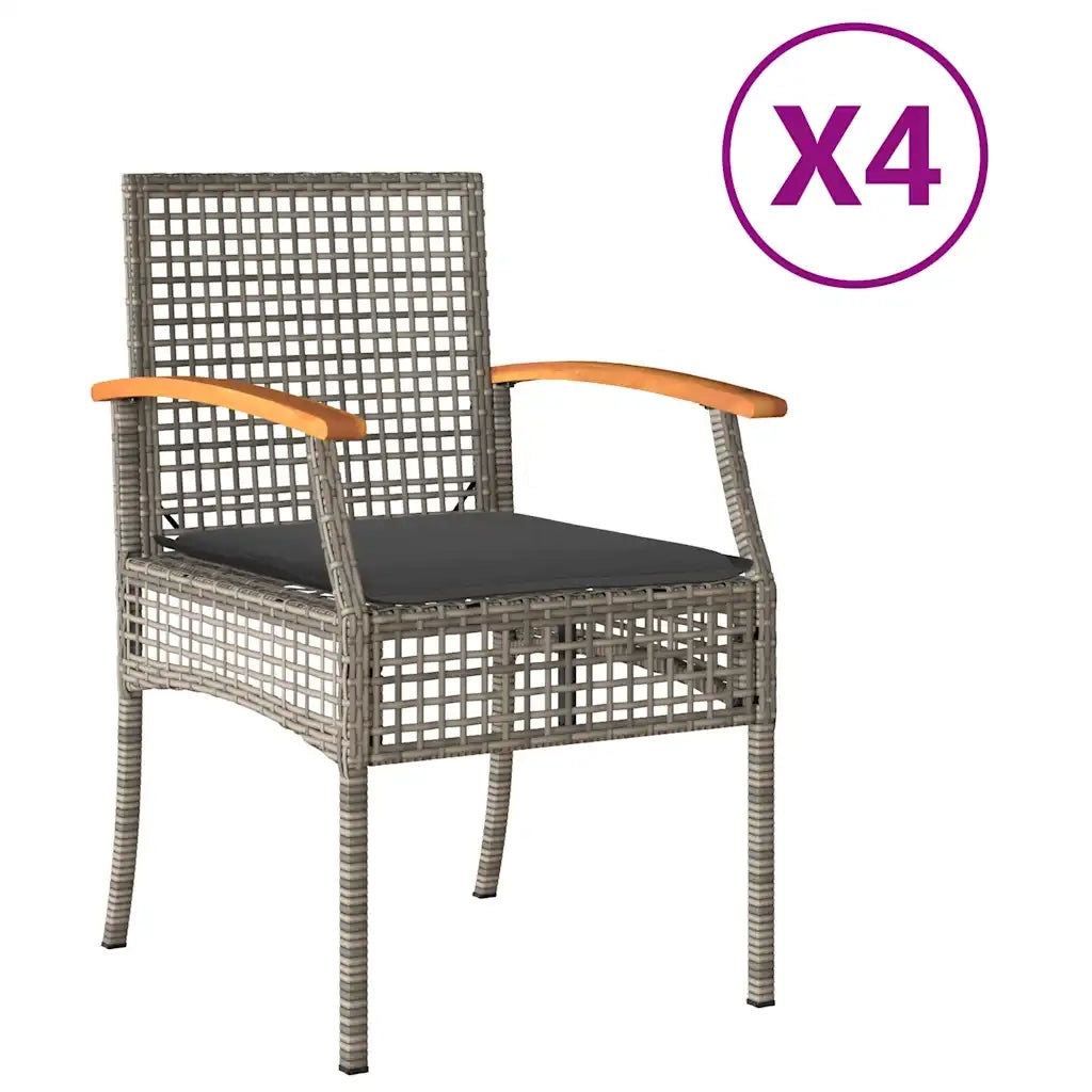 Sedie da Giardino con Cuscini 4pz Grigie in Polyrattan e Acacia 366252