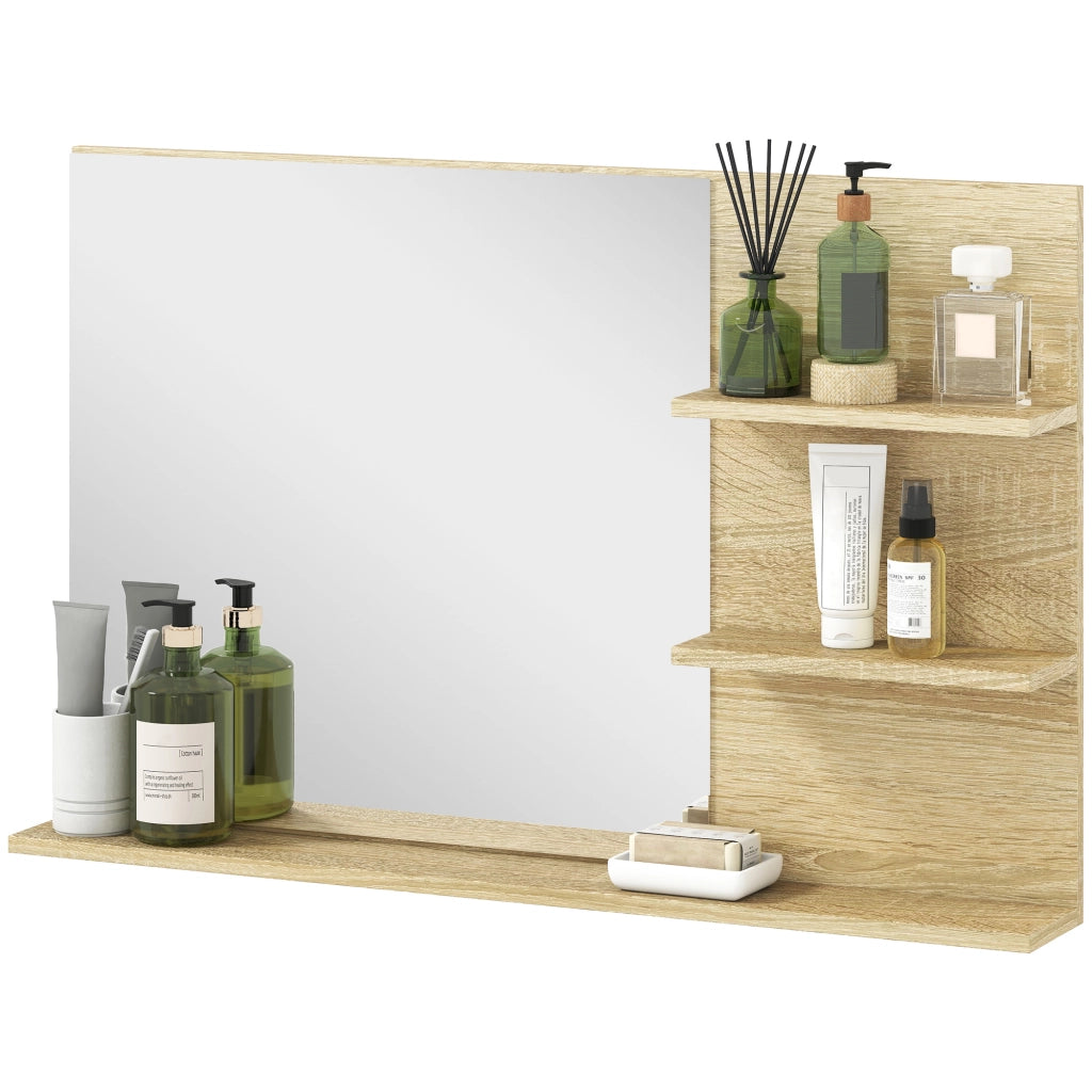 Specchio Bagno con Ripiani Laterali e Inferiore ¨C zephmum ¨C Legno, Vetro, 75x10x48 cm