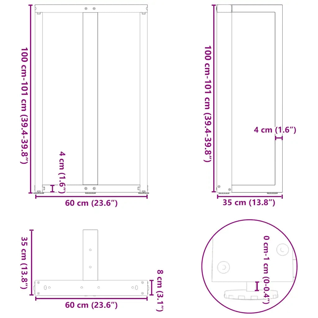 Gambe per tavolo da bar a forma di T 2 pz | Piede del tavolo Antracite 60x35x(100-101) cm Acciaio