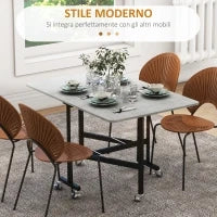 Tavolo Pieghevole a Ribalta per 4-6 Persone con 6 Rotelle, in Legno e Acciaio, 120x80x73 cm, Grigio