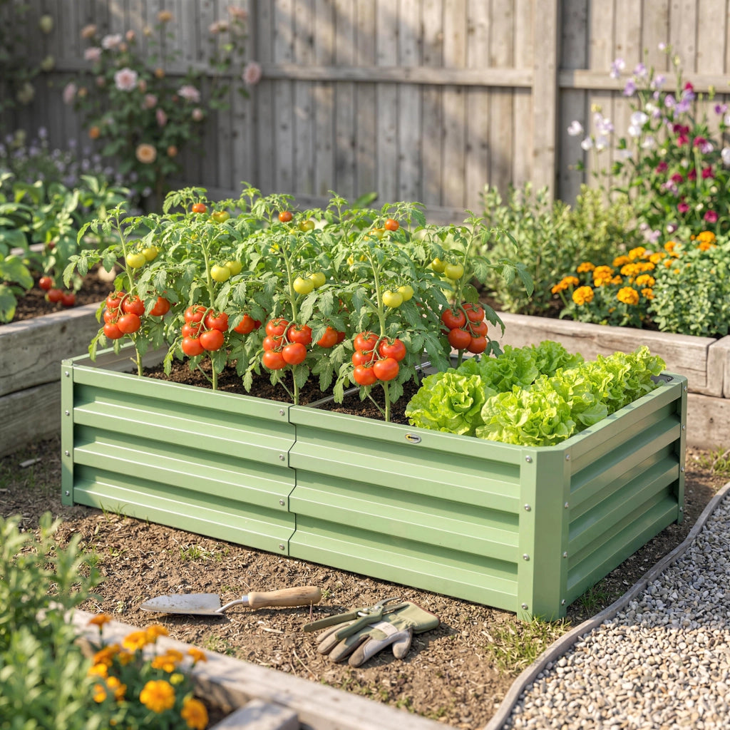 Carré Potager de Jardin Rectangulaire, Tôle d'Acier Ondulée, 120 x 60 x 30,5 cm, Vert