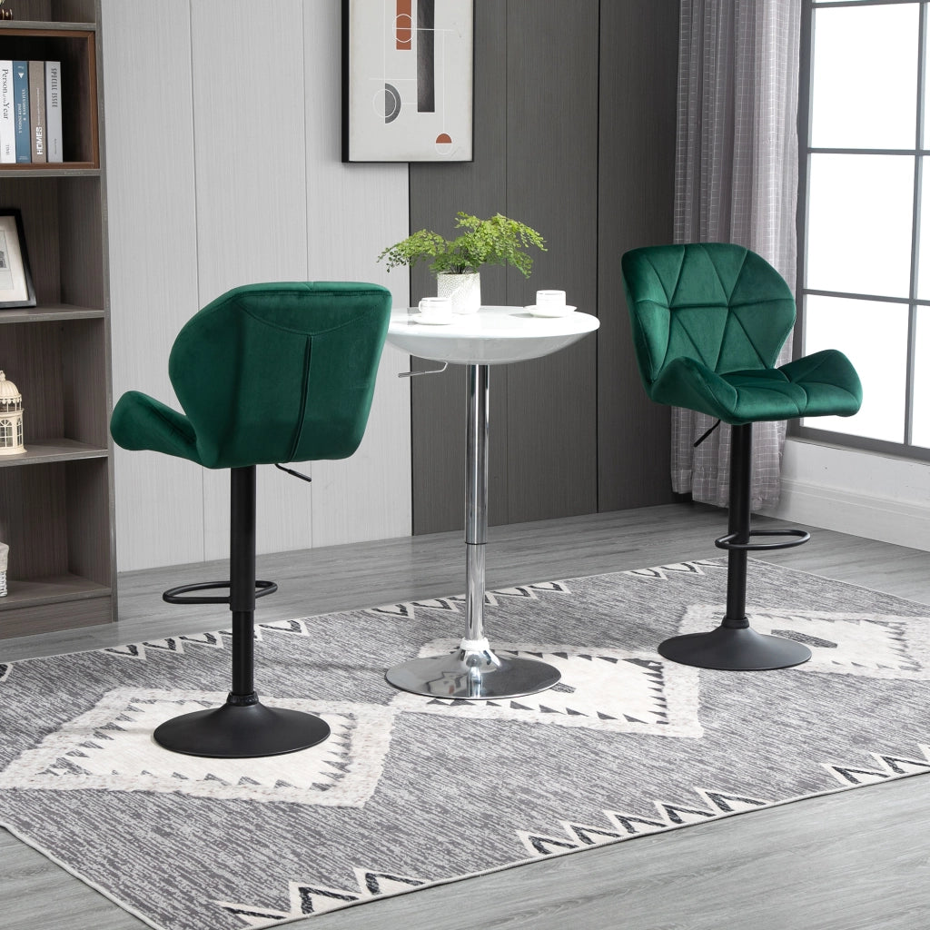 Sgabello da Bar con Schienale ¨C Zephmum ¨C Velluto Verde, Base in Metallo, Altezza Regolabile 46x48x83-104cm