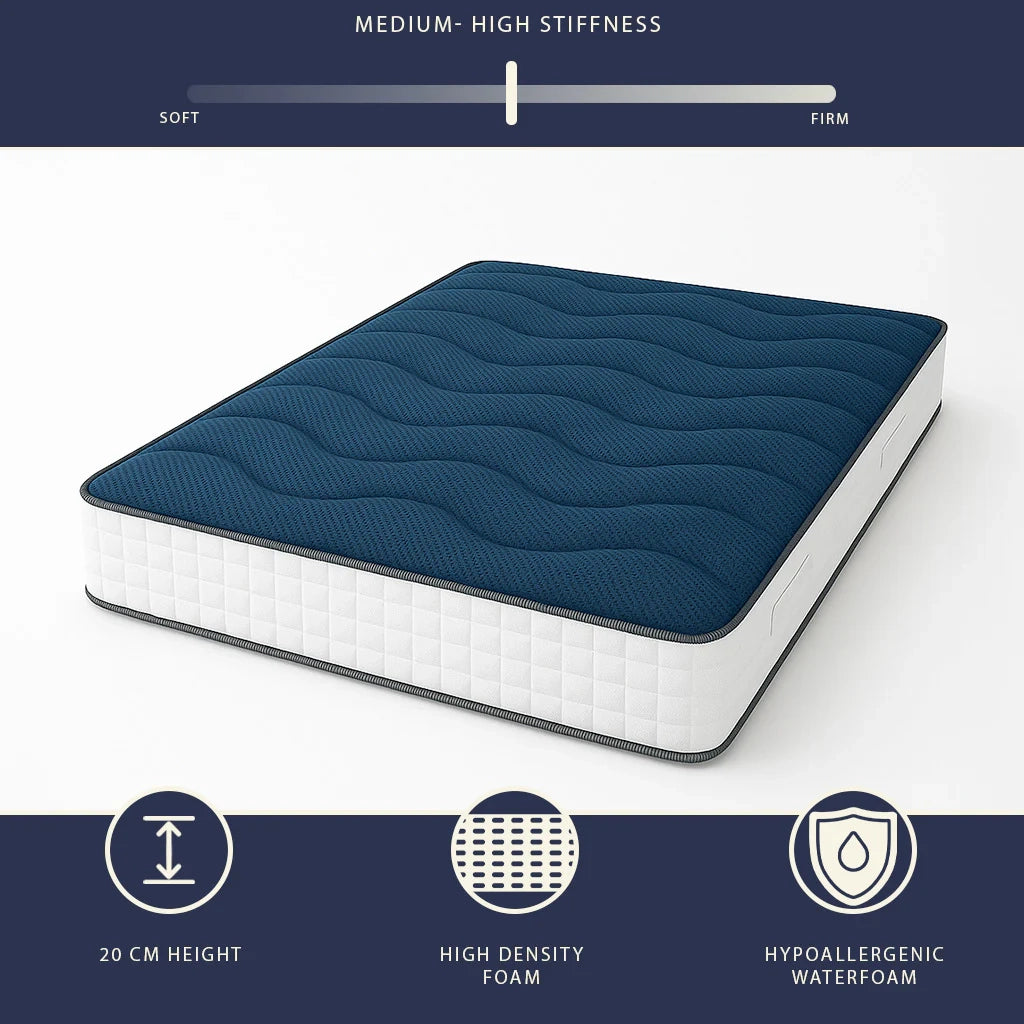 Materasso 160x200 in Waterfoam Anallergico Alto 20 cm | Medio Rigido, Antibatterico e Traspirante | Made in Italy