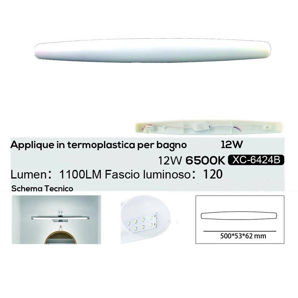 Trade Shop - Applique Led 12 Watt Ip20 Per Specchio Bagno Luce Calda Naturale Fredda Xc-6424 -