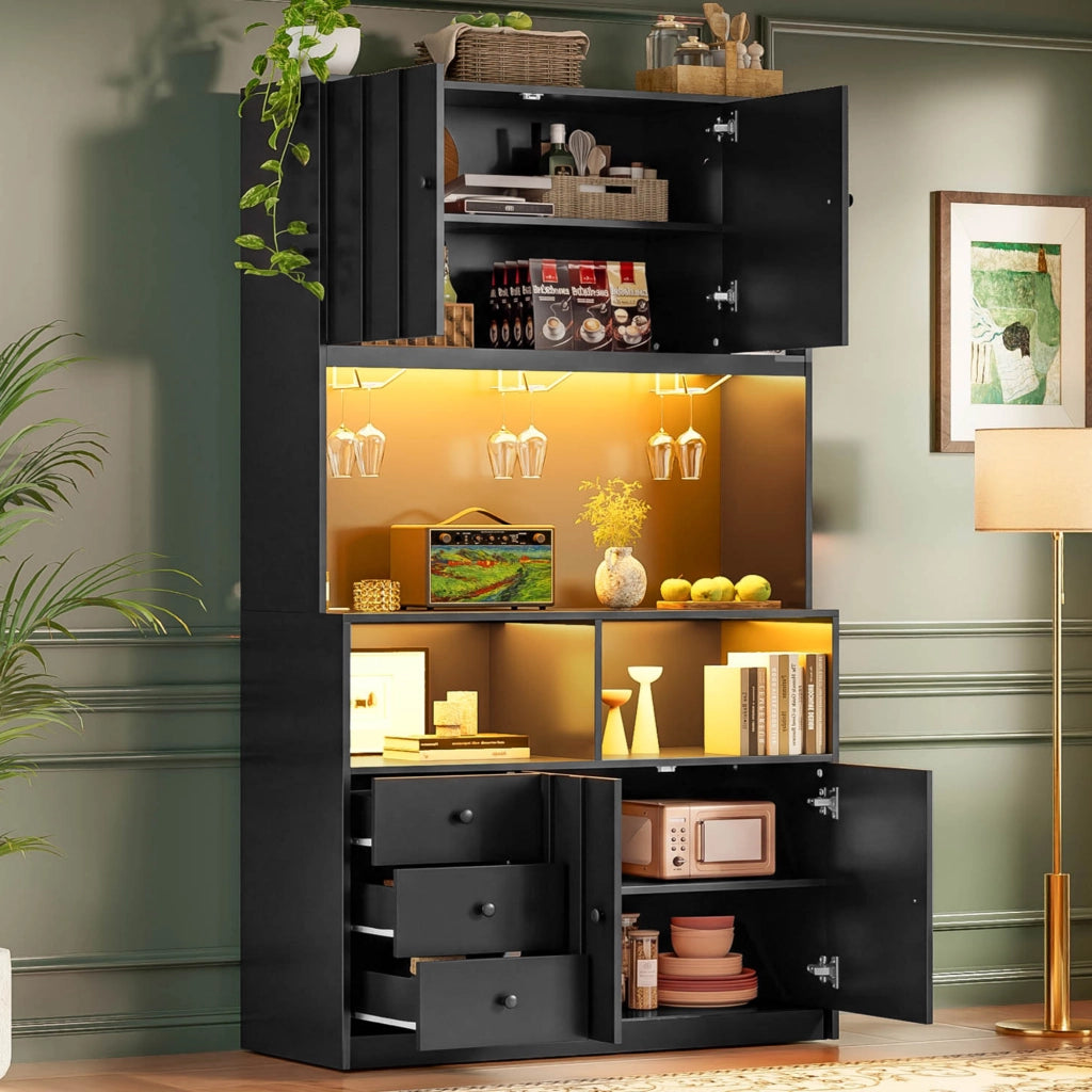 Credenza da cucina con 3 portabicchieri; LED RGB; prese integrate; per cucina e sala da pranzo; 100 × 40 × 180 cm