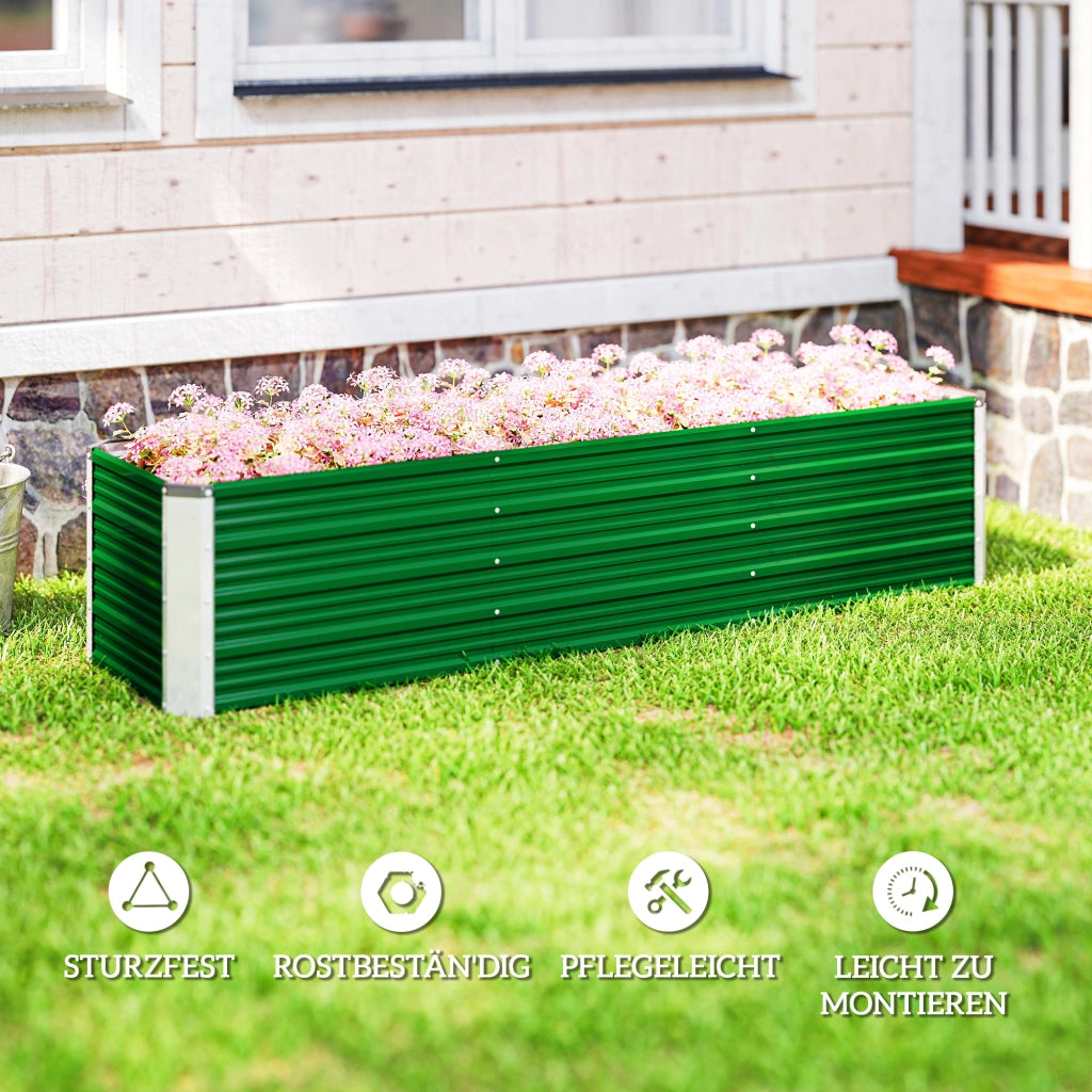 Vaso da giardino rialzato in acciaio con 3 aree di semina ¨C zephmum ¨C 183x47x40cm verde