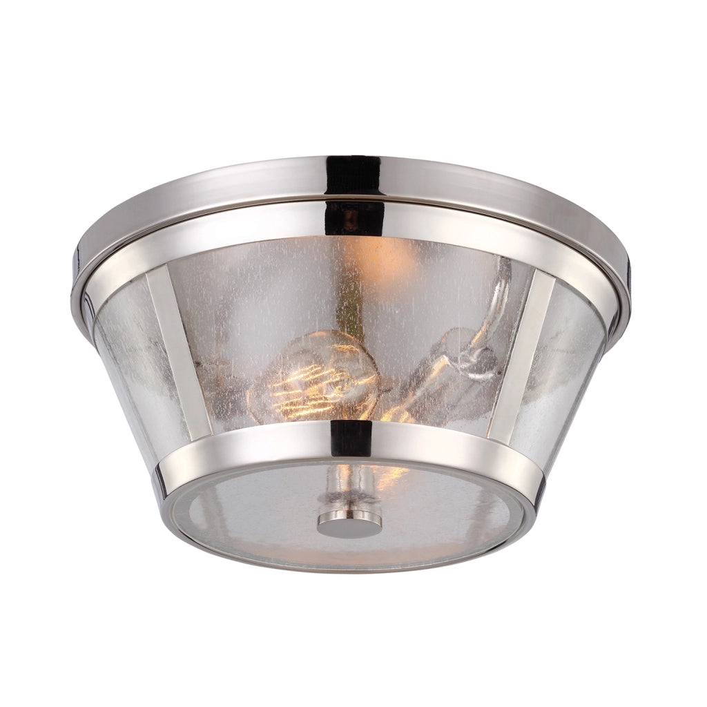 Plafoniera Contemporanea Harrow Alluminio Nichel Lucido Vetro 2 Luci E27
