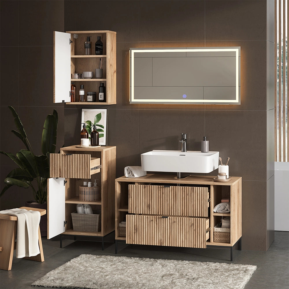 Vicco Set di mobili da bagno Quercia vichinga 4 parti
