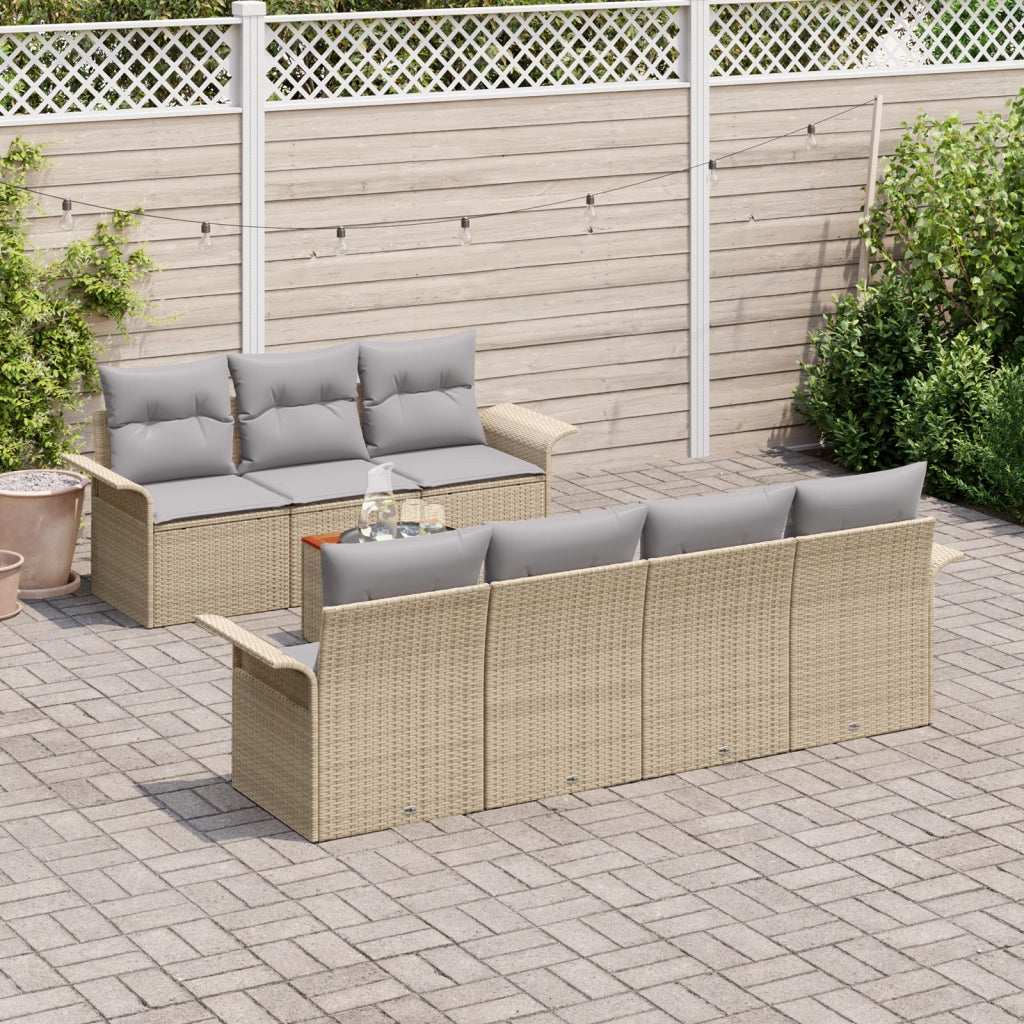 Set Divano Giardino 8 Pezzi Con Cuscini Beige Poly Rattan Acacia