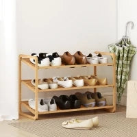 Scaffale Scarpiera a 3 Livelli per 12 Scarpe con Ripiani a Doghe in Bambù, 76x33x50.8 cm, Colore Legno