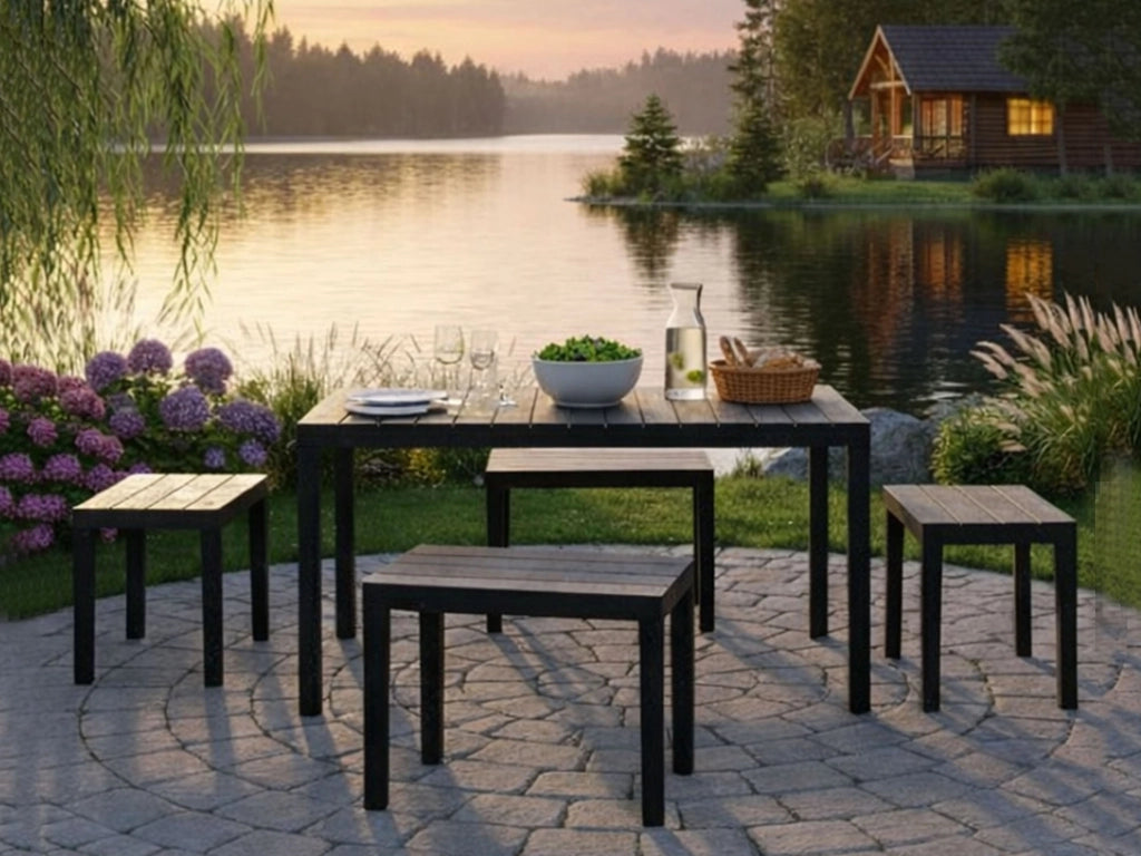 Salottino Outdoor Asta, set Salotto da Esterno 4 Posti Made in Italy, Nero Antracite