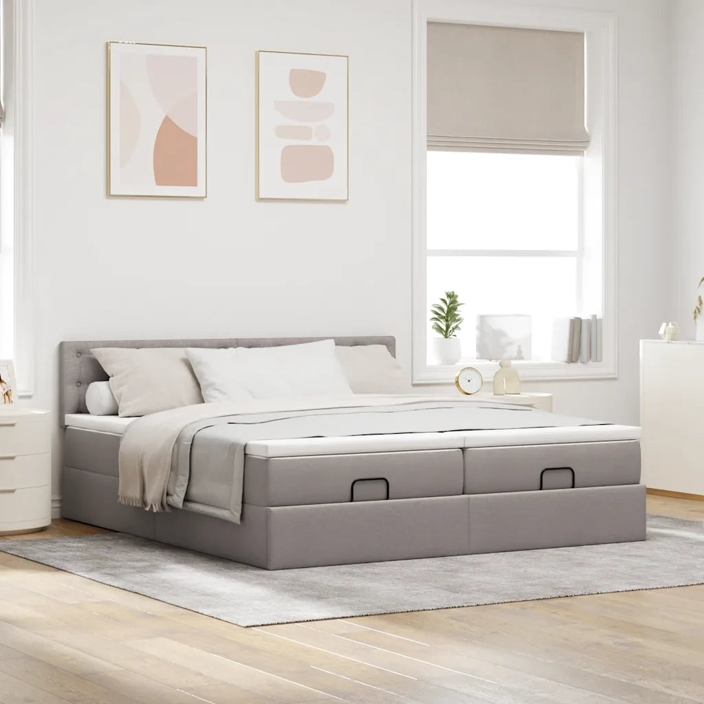 Struttura Letto Pouf con Materassi Tortora 160x200cm in Tessuto