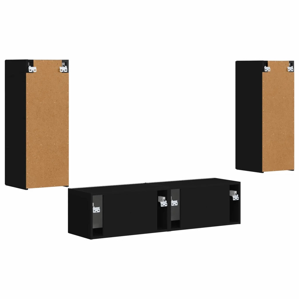 Set mobile TV Montaggio a parete 2 pz-Credenza per TV Nero Legno multistrato