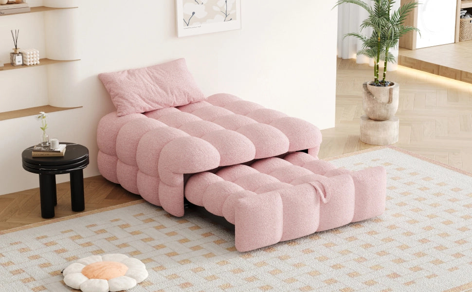 DESMIU Letto singolo 183 × 76 cm con funzione 2 in 1, senza materasso, in Teddy, rosa