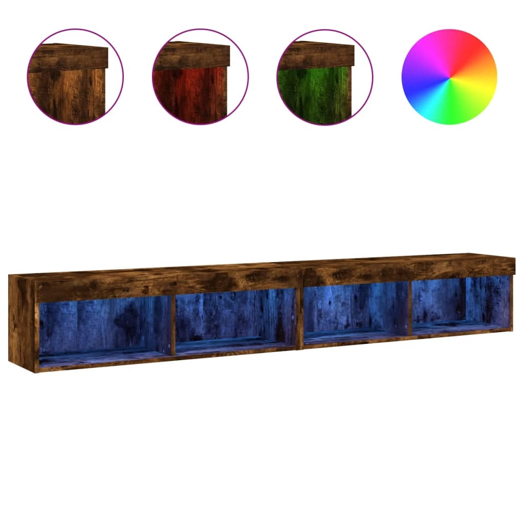 Mobile TV multimediale scaffale TV credenza mobile TV per sala da pranzo soggiorno camera da letto con luci LED 2 pezzi rovere affumicato 100 x 30 x 30 cm marrone 02_0028862